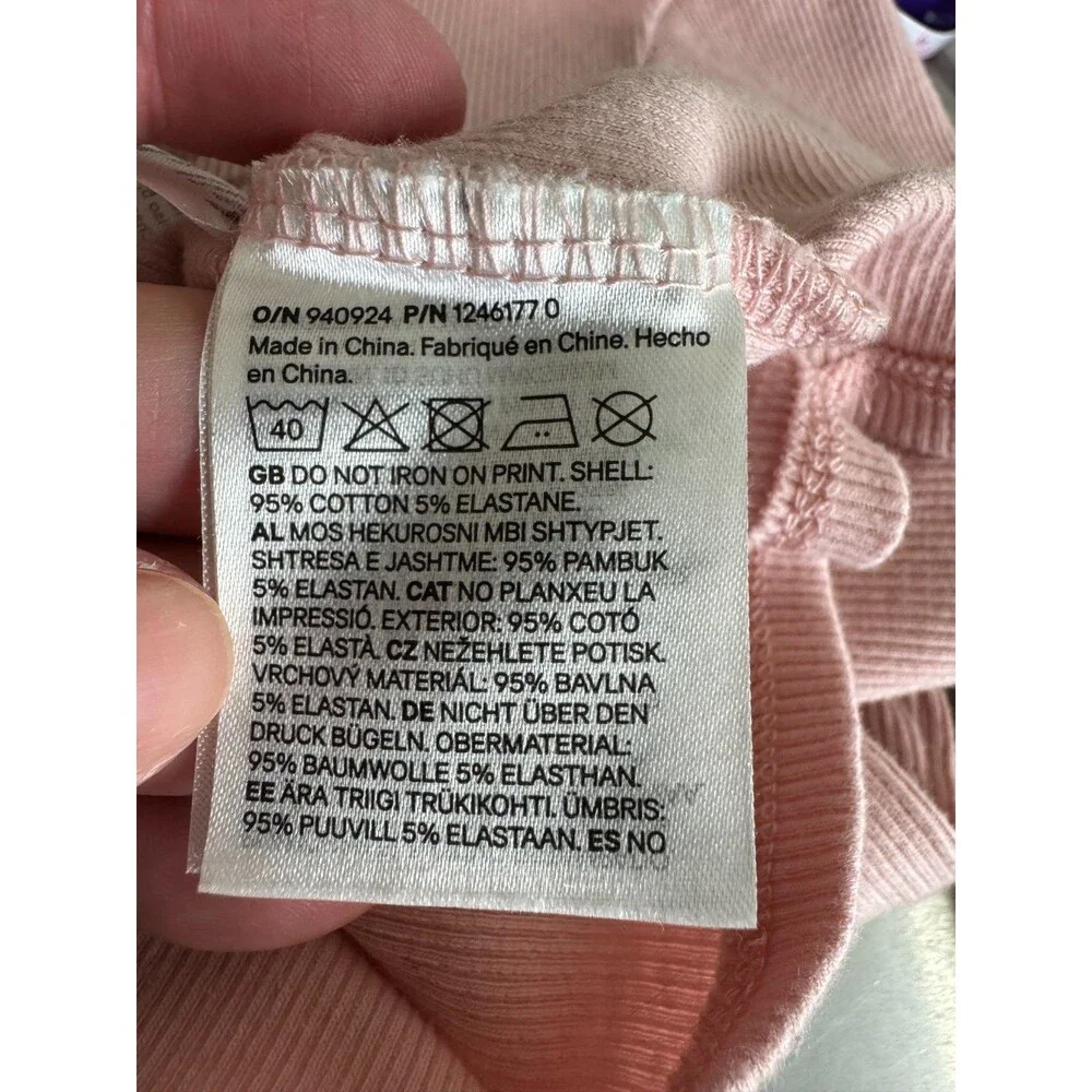 H&M Girls 14 Kuromi Jersey Top Pink Ribbed Long Sleeve Round Neck Slim Fit